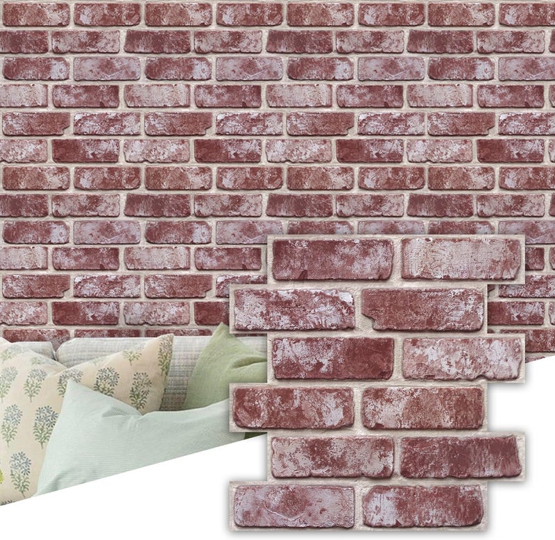 Commomy 3D Peel and Stick Brick Backsplash - 10 pcs 11.8"x11.8" Small Size PVC Printable Retro Faux Brick Wall Panels Brick Wallpaper Wall Tile for Kitchen,Bedroom,Bathroom,Living Room,Fireplace - Image 1